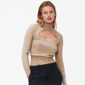 ZARA Wool Blend 🐑 Long Sleeve Pointelle Knit Cut-Out Sweater 🤍Womens Sz M